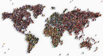 World map outlined by people